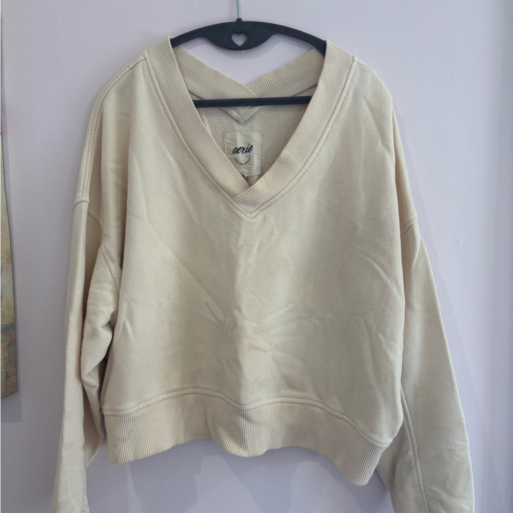 Aerie Cream House Party V-Neck Top